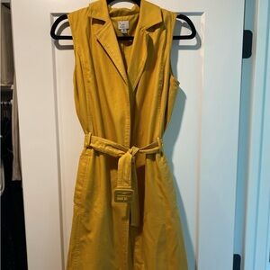 Mustard Sleeveless Belted Long Vest